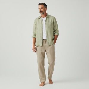 UNTUCKit Ashton 100% Linen Shirt Button Up sage green Long Sleeve Shirt coastal